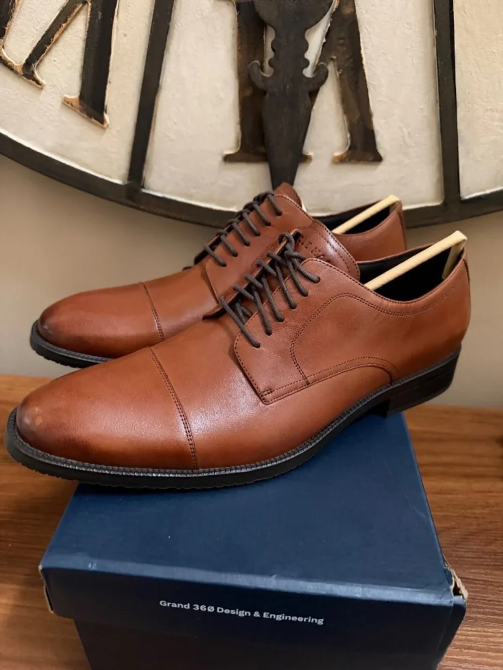 Cole Haan Mens British Tan Leather Cap Toe Oxford Dress Shoes Size 12 M